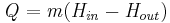\mathbf{\mathit{Q=m(H_{in}-H_{out})}}
