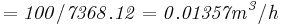 \mathbf{\mathit{= 100/7368.12 = 0.01357 m^3/h}}